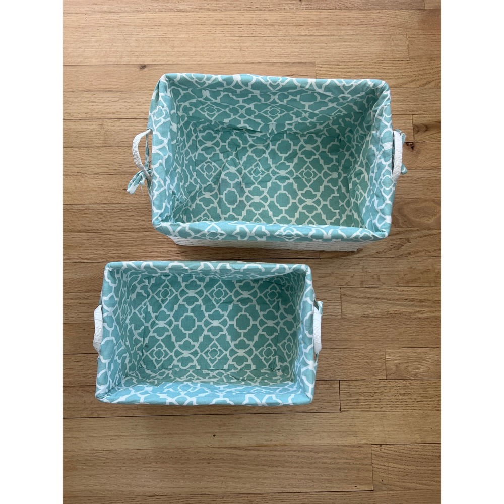 Waverly Nesting Storage Baskets Set of 2 Teal/White NEW